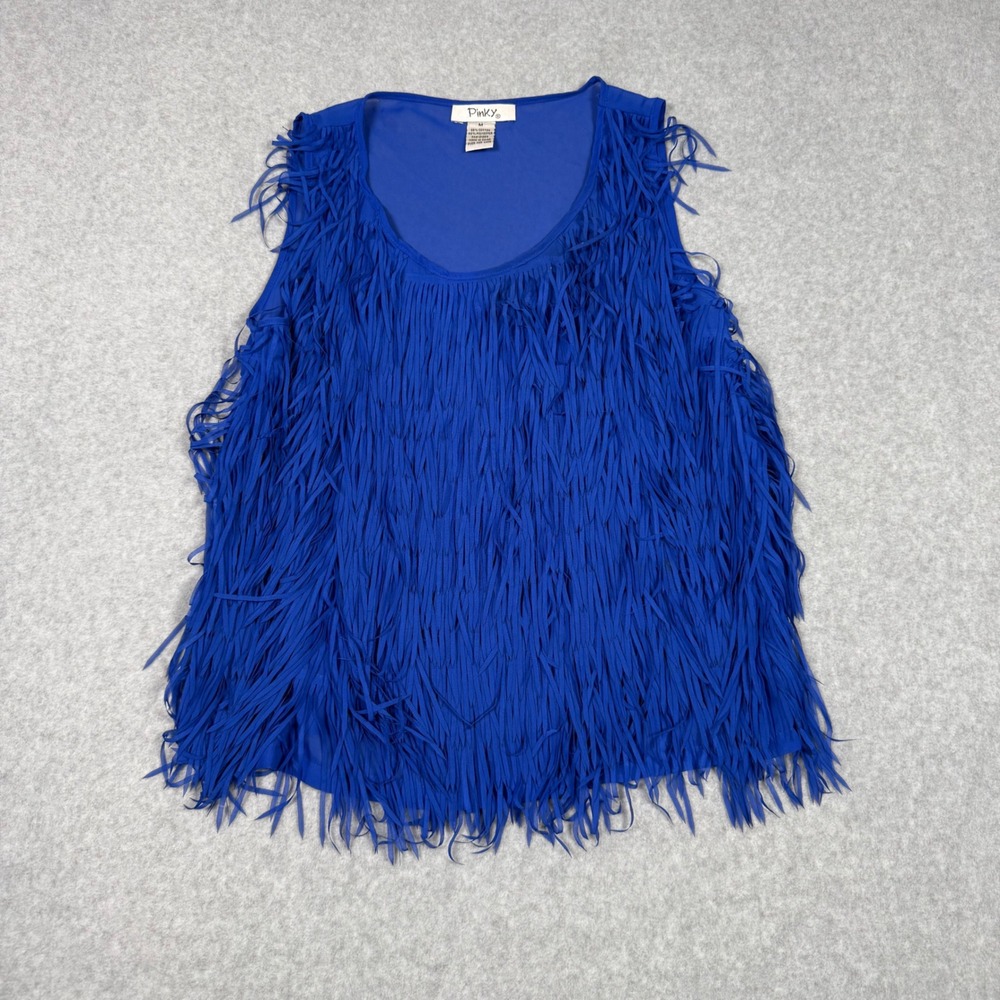 Pinky Womens Royal Blue Fringe Sleeveless Tank Top Medium Festival Western Boho